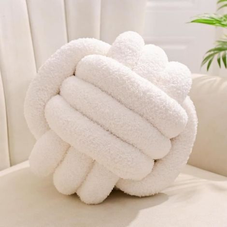 Milchweißes Knotenkissen, rundes Kugelkissen für Schlafzimmer, ästhetisches Dekokissen für Wohnzimmer, Sofakissen, 28 cm (1/4)