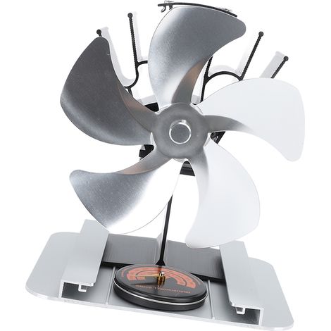 Ventilateur pour cuisinière à gaz, 5 pales, en alliage d'aluminium, vertical, avec affichage de la température, pour poêles à mazout et à bois, couleur argent (1/5)