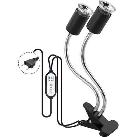 Lampe chauffante rotative à double tête pour reptiles, support lumineux UVA/UVB, ampoule 25W/50W/75W pour tortues, lézards, serpents et plantes (1/5)