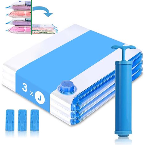 Sac Sous Vide Vetement Aspirateur,Amélioré Épaissie sac de Rangement Sous Vide,Sac Sous Vide Vetement Voyage,Vacuum Storage Bags avec Pompe pour VêTements, Couettes, Voyages(3 Pièces,80x100cm) (1/5)