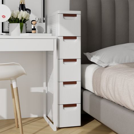 Armoire de Rangement Étroite pour Petits Espaces Conteneur en Plastique Unité Organisatrice Roulante à 5 Tiroirs avec Roues Intégrées Blanc (1/3)