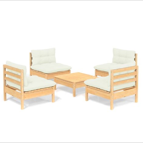 Mobili da giardino Mobili da esterno Set di mobili da 5 pezzi con cuscini color crema in legno di pino