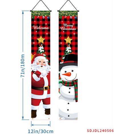 Nouveauté 2026 : Couplets de Noël, décorations de sapin de Noël avec Père Noël, décorations de porte, décorations de scène, bannières extérieures - 180 x 30 cm (polyester) - 29