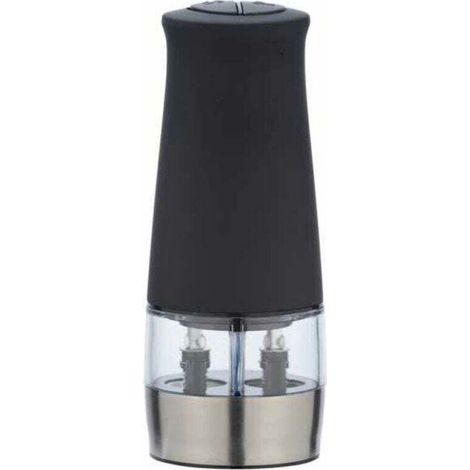 Moulin sel et poivre électrique 2en1 lumière LED, salière et poivrière électrique, deux compartiments, broyeur en céramique, acier inoxydable, 7x17,5x6 cm, noir (1/4)