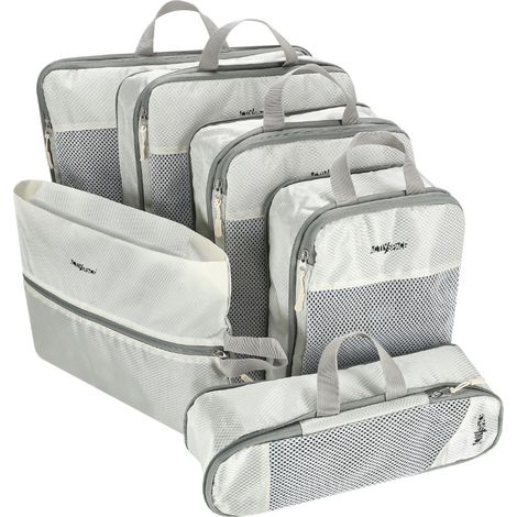 Organizer da viaggio compressi per vestiti in valigia, set da 6 - Grigio