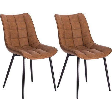 WOLTU Pack de 2 Sillas de Comedor Asiento de Cuero Artificial Silla Diseño Silla Tapizada Estructura Metálica Sillón con Respaldo Silla de Cocina Marrone Claro (1/5)