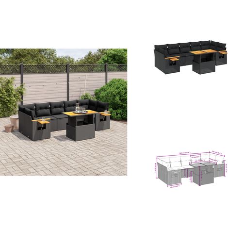 Salon de jardin 8 pcs avec coussins noir résine tressée - Ensemble Salon De Jardin - Meuble Extérieur - Résine Tressée - Rotin Synthétique - Table Extensible (1/3)