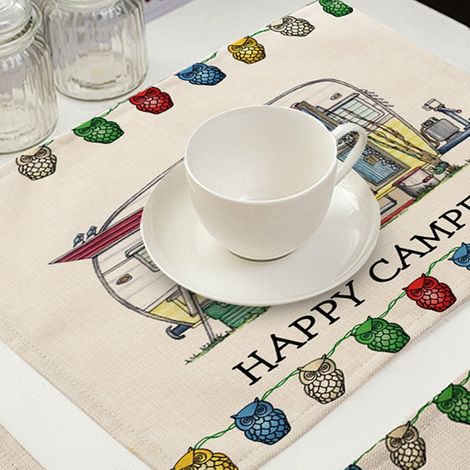 Set de table en coton et lin, motif dessin animé écologique unique et délicat, pour camping-car (MC0046-1) (1/5)