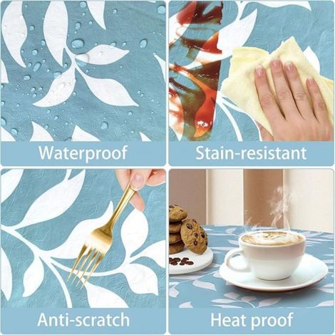 Tovaglia rotonda in PVC cerato con motivo floreale e in pizzo, resistente alle macchie e impermeabile, ideale per sala da pranzo, giardino, bar e feste (blu, 200 cm) (1/4)