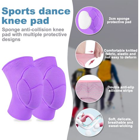1 Paire Genouillères, Mousse épaisse, Tissu élastique, Bandes silicone, Sport Danse Fitness (1/5)