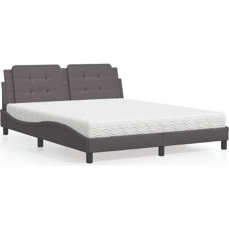 Lit avec matelas Zadar gris 160x200 cm similicuir