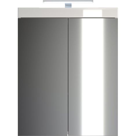 AmandaMandoBea Spiegelschrank Bad mit Licht, 2 Türen, weiß Hochglanz. (1/3)
