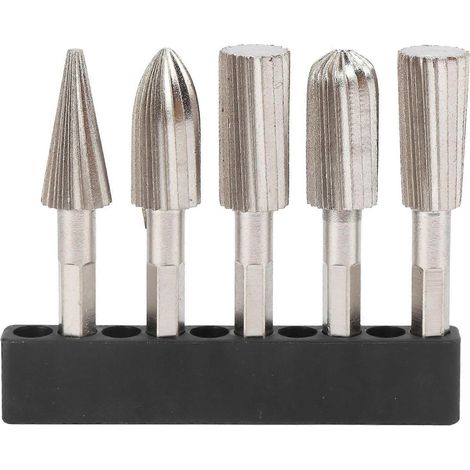 5-teiliges Set mit rotierenden Feilen, 1/4 Zoll Sechskantschaft, Doppelschnitt, Metallschleiferbohrer zum Schnitzen und Polieren