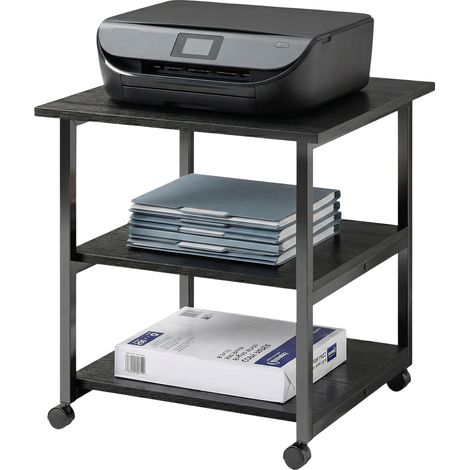 HOMCOM Mobile Porta Stampante a 3 Ripiani con 4 Ruote 50x50x52.5cm Nero