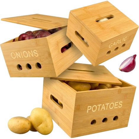 boîtes de rangement, 3 tailles, boîte à pommes de terre, naturel (1/5)