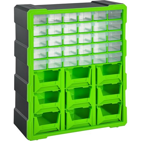Sortierkasten Kleinteilemagazin Teile Box Aufbewahrungsbox 39 Fächer Grün L38 x B16 x H47.5 cm (1/4)