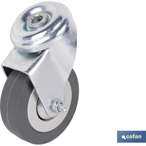 Ruota in gomma grigia passante Ø60x22mm, supporta fino a 45 kg, ideale per mobili.