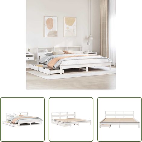 vidaXL Tiroir sous lit - Lit bibliothèque sans matelas blanc 180x200 cm bois pin massif (1/5)