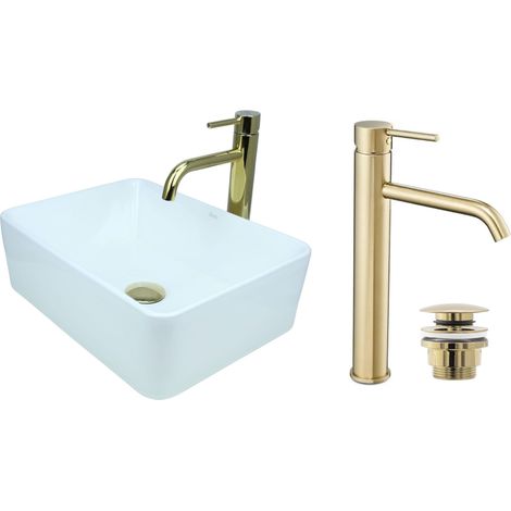 GTM Design Passe-lave-linge 41 cm Ensemble de glace avec batterie et stopfen - Passe-lave-linge rechteckiges für Badezimmer - Passe-lavabo moderne sans hahnloch - Passe-lave-linge avec armature (1/5)