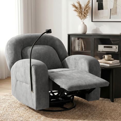 Sillón Relax Reclinable 3 en 1 con Función Mecedora Giratorio 360° Soporte para Teléfono Asiento Amplio Gris (1/5)