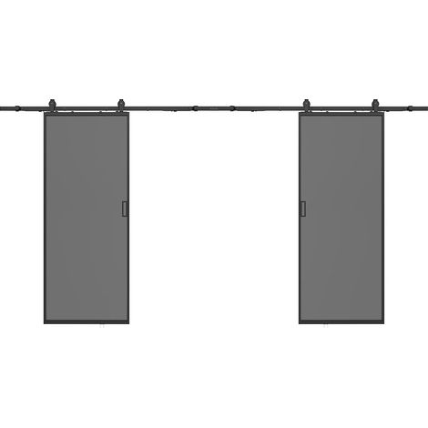 Porte coulissante double avec système en applique - aluminium et verre trempé fumé dépoli - 2 x H205 x L83 cm - LINCI II (1/5)