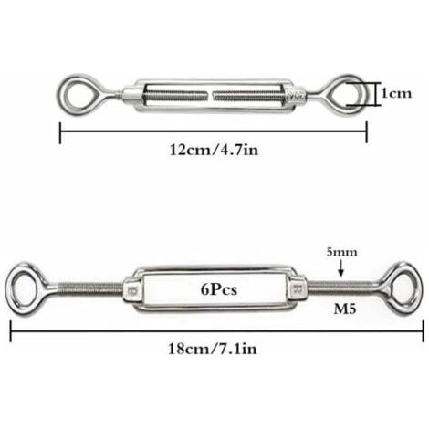 NALOOKAMIC Stück verstellbare M5-Drahtseilspanner, Öse und Öse aus Edelstahl 304 für Kabelspanner, Stahlseilspanner, Hakenzubehör