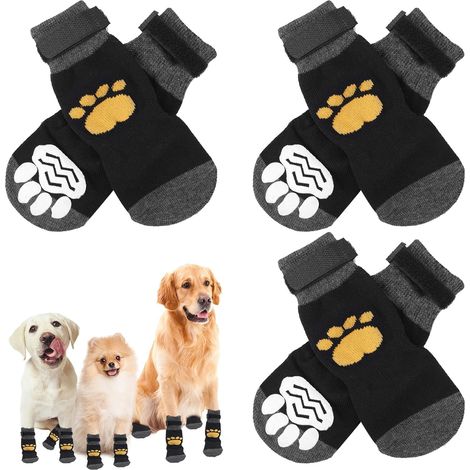 3 Paires Chaussettes Antidérapantes avec Sangle de Fixation Réglable Patte Jaune L
