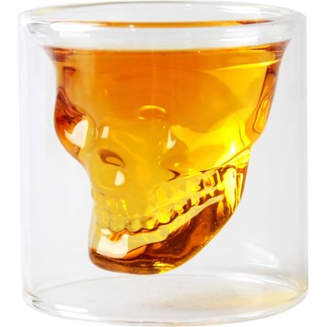 Verre à Shot Tête de Mort pour Whisky Biere Vin Vodka, Cristal Transparent Tasse Double Paroi Verre 80ml / 2.8oz (1/4)