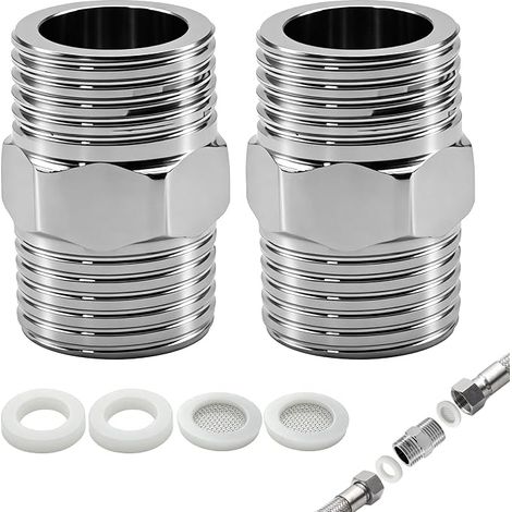 Adaptateur de Tuyau de Douche 1/2 Pouce en Acier Inoxydable 2 Pièces (1/5)