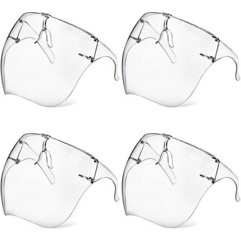 Lot de 4 masques de protection avec lunettes, antibuée, transparents, réutilisables, en plastique, anti-éclaboussures, pour femmes, hommes et enfants