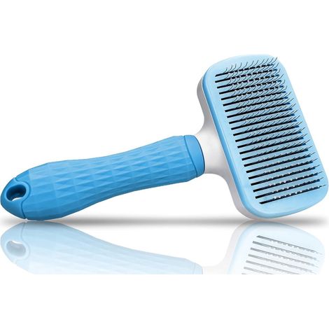 Brosse carde pour chiens - convient aux poils longs et courts - convient également aux chats - Bleue - Haute qualité - Durable (1/5)