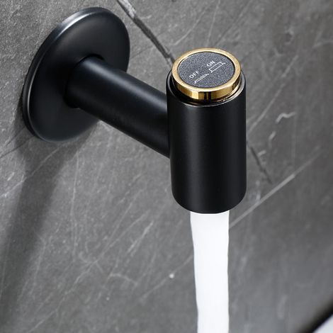 Rubinetto da bagno a parete in ottone nero e oro – rubinetto per acqua fredda a forma di moneta, finitura lussuosa e design vintage
