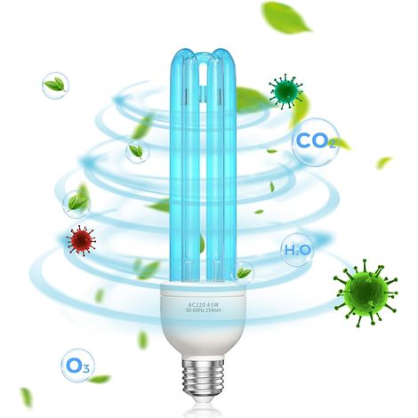 45W Ozone Désinfection Lamp,E27 UVC Désinfection Lamp with Ozone Light,Parfaite pour École,Hôtel,Hôpital,Laboratoires,Bureau,Cantine (1/5)