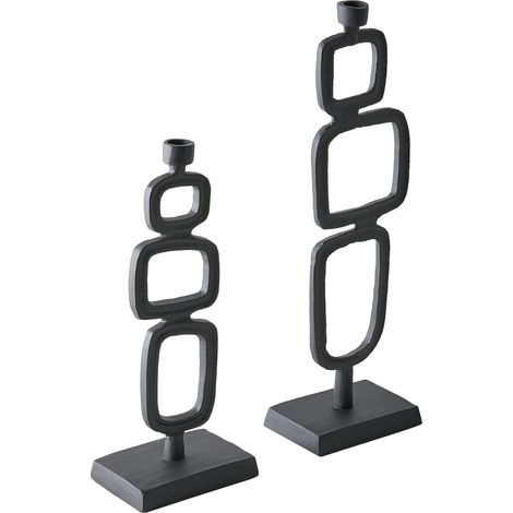Conjunto de 2 candelabros 35/48 cm de aluminio decoración diseño moderno negro Sipanje