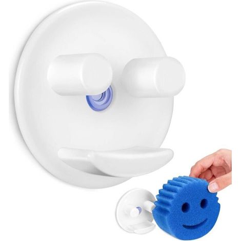 Smiley-Schwammhalter mit Saugnapf, Schwammaufbewahrung für Küchen-/Badezimmerspüle, runder Schwamm (weiß)