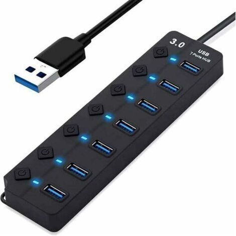 CHOYCLIT Autre accessoire de domotique,Hub USB, hub USB 3.0 à 7 Ports, répartiteur de hub Multi-Ports de données USB avec interrupteurs Marche/arrêt individuels, Extension USB pour MacBook, Mac Pro et (1/5)