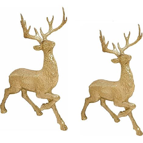 Coppia di renne Decorative Oro Glitter Grandi cervo gigante alte cm 152 e 118 Effetto Scenico in resina alzata che cammina Decorazione grande Scenografica addobbo per Vetrine e Ambienti