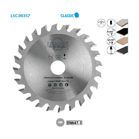 Leman - Lame carbure inciseur conique 125x20 mm 24 dents (1/2)