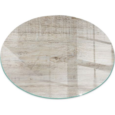 Plaque de protection de sol en verre pour cheminée ou poêle moderne anti-chaleur et étincelles Texture bois clair Ronde fi 60 cm (1/5)