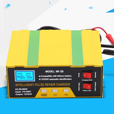 Chargeur de batterie MF-2B 180 W pour voiture, chargeur de batterie 12 V/24 V pour moto, chargeur intelligent pour batteries au plomb-acide, type réparation, norme européenne (1/5)