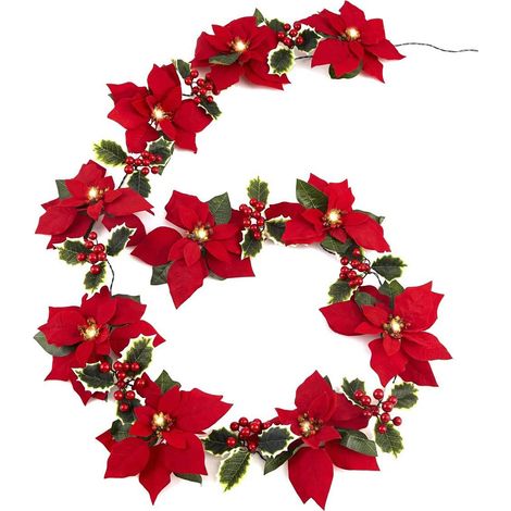 Guirlande lumineuse LED 2m avec fleurs rouges artificielles pour jardin, pelouse ou terrasse (1/5)