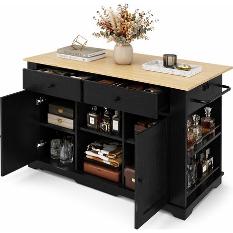 CHICFURN Isola cucina 151,5 x 84,7 x 91,7 cm nera in MDF e metallo con prese e ribalta (1/5)