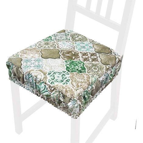 Cuscino Sedia Cotone Sfoderabile Lavabile Fascia Elastica Coprisedia Maiolica Gotica 100% Made In Italy
