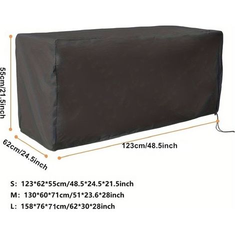 Schutzhülle für Aufbewahrungsboxen – Deckbox-Abdeckung – Aufbewahrung im Außenbereich – Verstellbare Passform – 123 x 62 x 55 cm – Schwarz