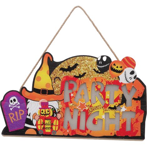 Pancarte lumineuse citrouille Halloween décoration porte en bois fête maison jardin extérieur 1 (1/5)