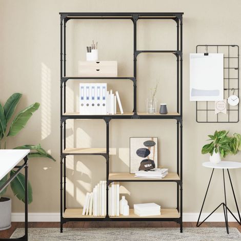 Bookshelf Sonoma Oak 99x35.5x176 cm Engineered Wood and Steel vidaXL (1/5)