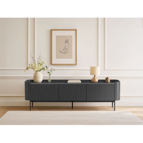 BOBOCHIC - Meuble TV 3 portes 180 cm JAY effet tasseaux Noir (1/5)