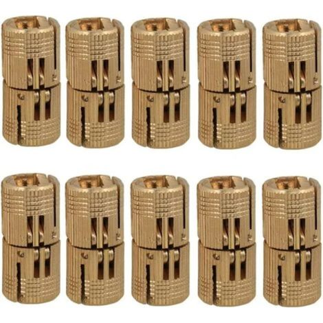Lot de 10 charnières cylindriques en laiton, charnières invisibles pour portes en bois, placards et caravanes (bricolage), 10 mm