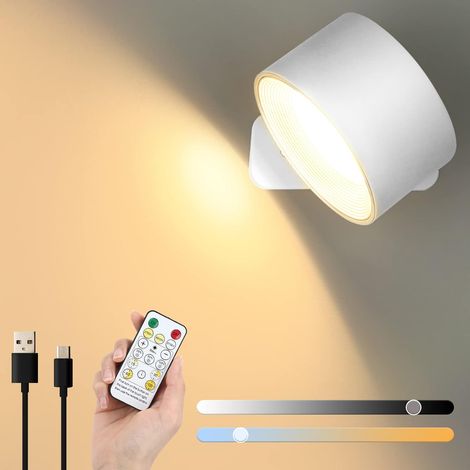 Appliques murales LED, lampes murales rechargeables, 3 températures de couleur et télécommande, boule murale magnétique rotative à 360° (1/5)