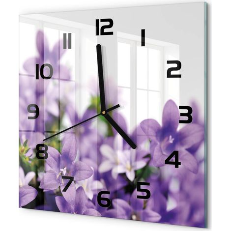 Horloge Murale Carrée Minimaliste en Verre Trempé Silencieuse Design Moderne Cloches violettes 30x30 cm (1/5)